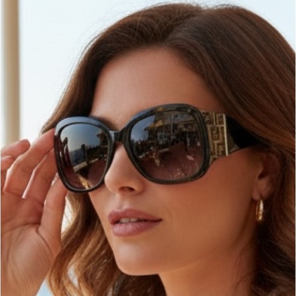 Fendi FS 462 Oversized vintage sunglasses rectangular Zucca frame 62 mm AUTH